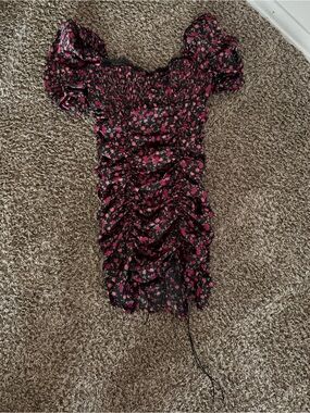 For Love & Lemons Black Mini Dress with Pink Floral Print